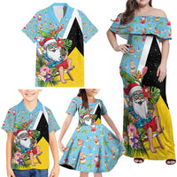 Saint Lucia Christmas Family Matching Off Shoulder Maxi Dress and Hawaiian Shirt Tropical Santa Claus - Wonder Print Shop