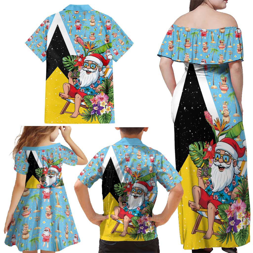 Saint Lucia Christmas Family Matching Off Shoulder Maxi Dress and Hawaiian Shirt Tropical Santa Claus - Wonder Print Shop