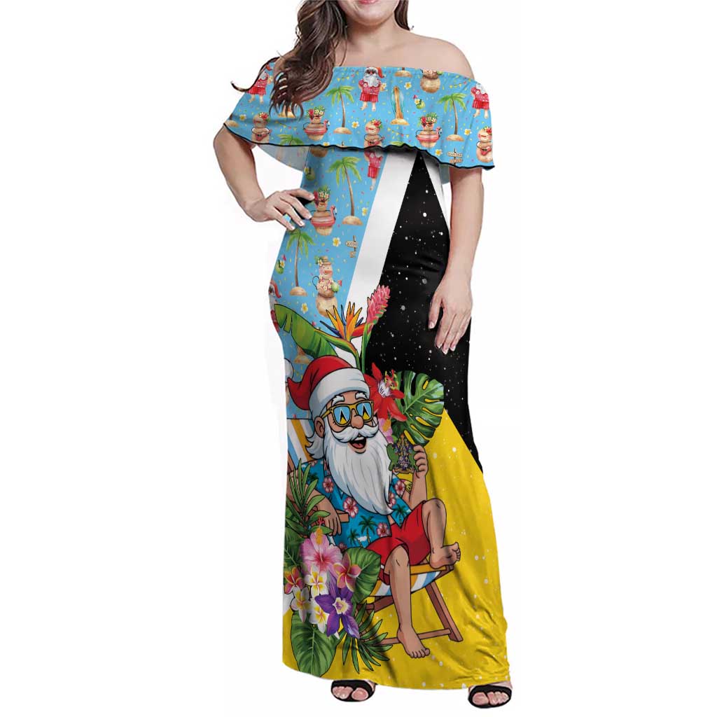 Saint Lucia Christmas Family Matching Off Shoulder Maxi Dress and Hawaiian Shirt Tropical Santa Claus - Wonder Print Shop