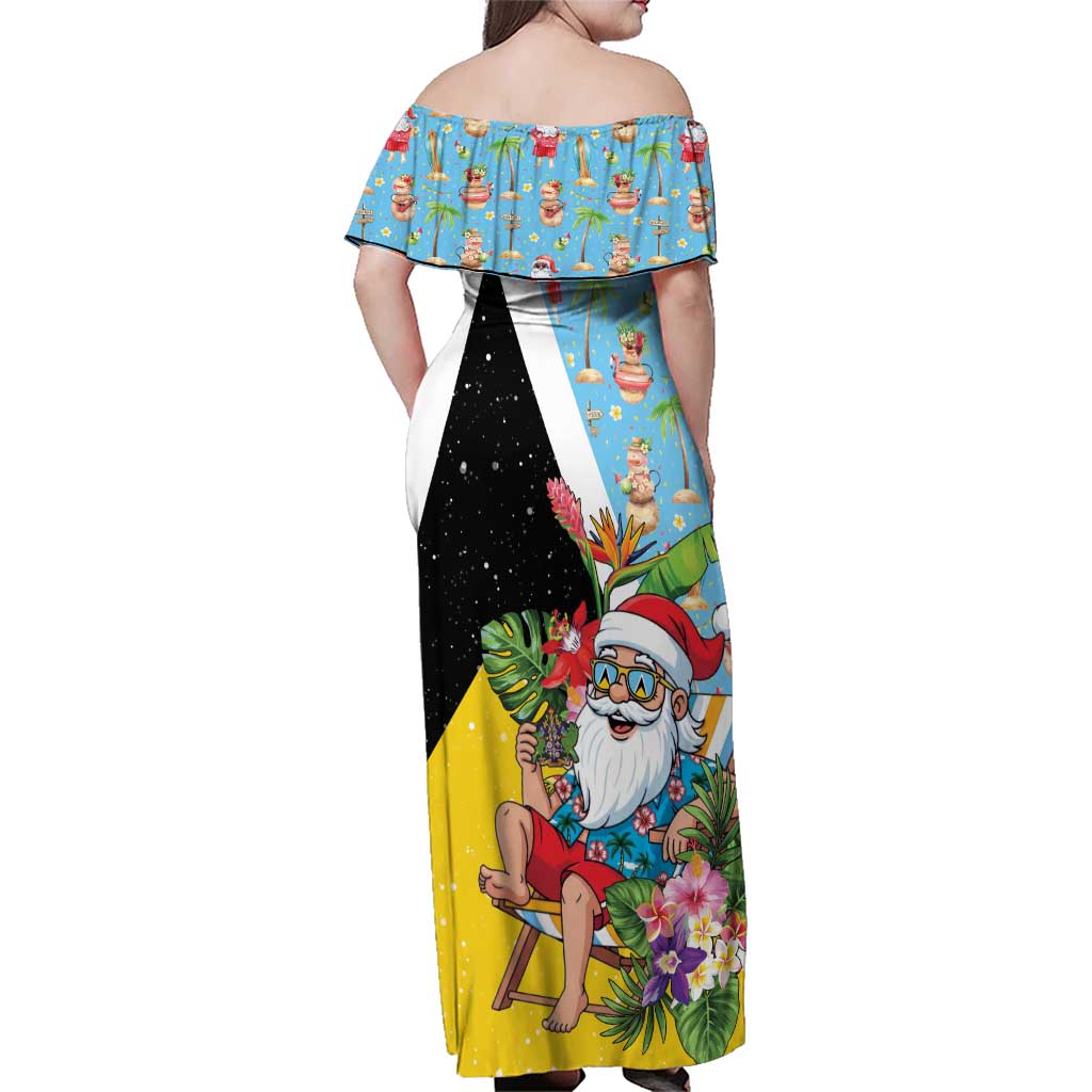 Saint Lucia Christmas Family Matching Off Shoulder Maxi Dress and Hawaiian Shirt Tropical Santa Claus - Wonder Print Shop