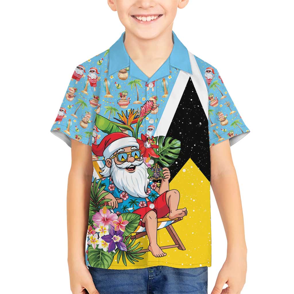 Saint Lucia Christmas Family Matching Off Shoulder Maxi Dress and Hawaiian Shirt Tropical Santa Claus - Wonder Print Shop