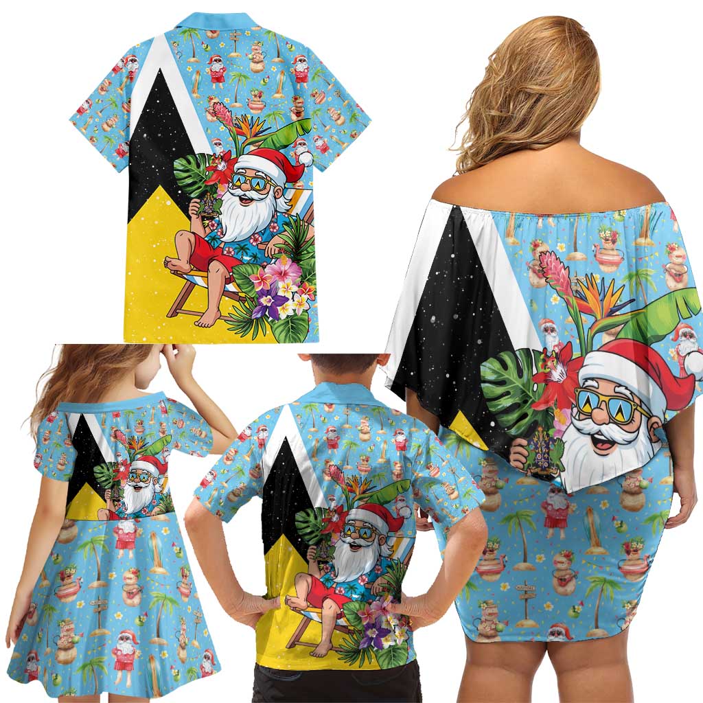 Saint Lucia Christmas Family Matching Off Shoulder Short Dress and Hawaiian Shirt Tropical Santa Claus - Wonder Print Shop