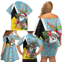 Saint Lucia Christmas Family Matching Off Shoulder Short Dress and Hawaiian Shirt Tropical Santa Claus - Wonder Print Shop