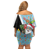 Saint Lucia Christmas Family Matching Off Shoulder Short Dress and Hawaiian Shirt Tropical Santa Claus - Wonder Print Shop