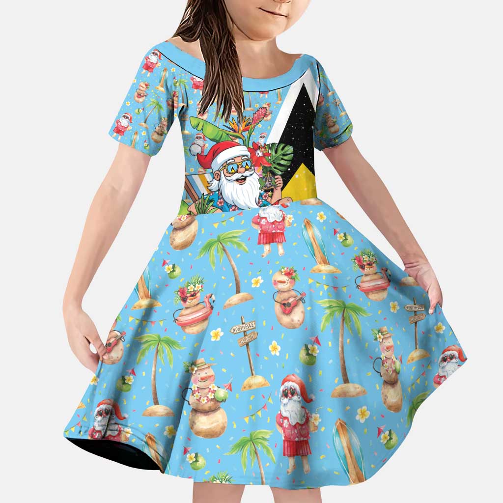 Saint Lucia Christmas Family Matching Puletasi and Hawaiian Shirt Tropical Santa Claus - Wonder Print Shop
