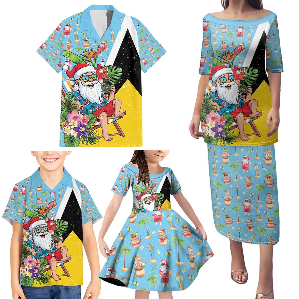 Saint Lucia Christmas Family Matching Puletasi and Hawaiian Shirt Tropical Santa Claus - Wonder Print Shop