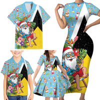Saint Lucia Christmas Family Matching Short Sleeve Bodycon Dress and Hawaiian Shirt Tropical Santa Claus - Wonder Print Shop