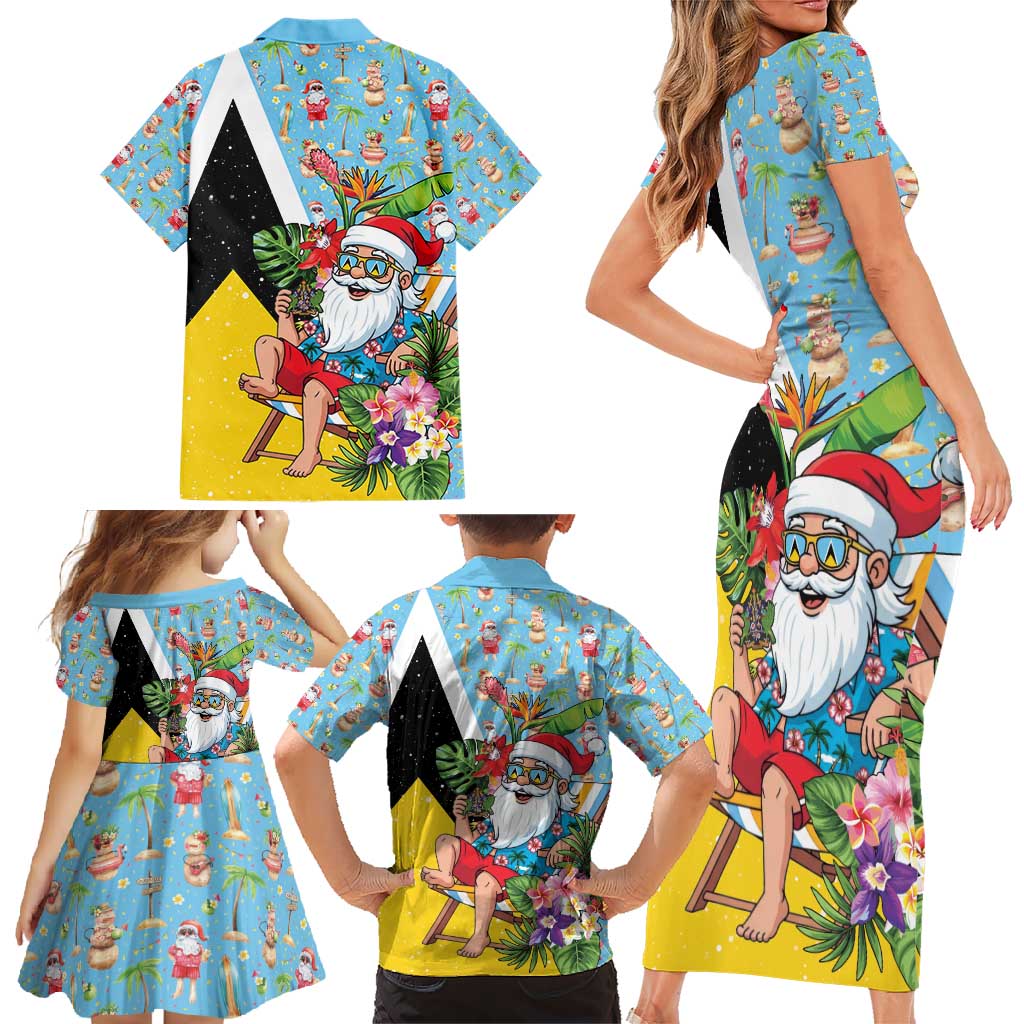 Saint Lucia Christmas Family Matching Short Sleeve Bodycon Dress and Hawaiian Shirt Tropical Santa Claus - Wonder Print Shop