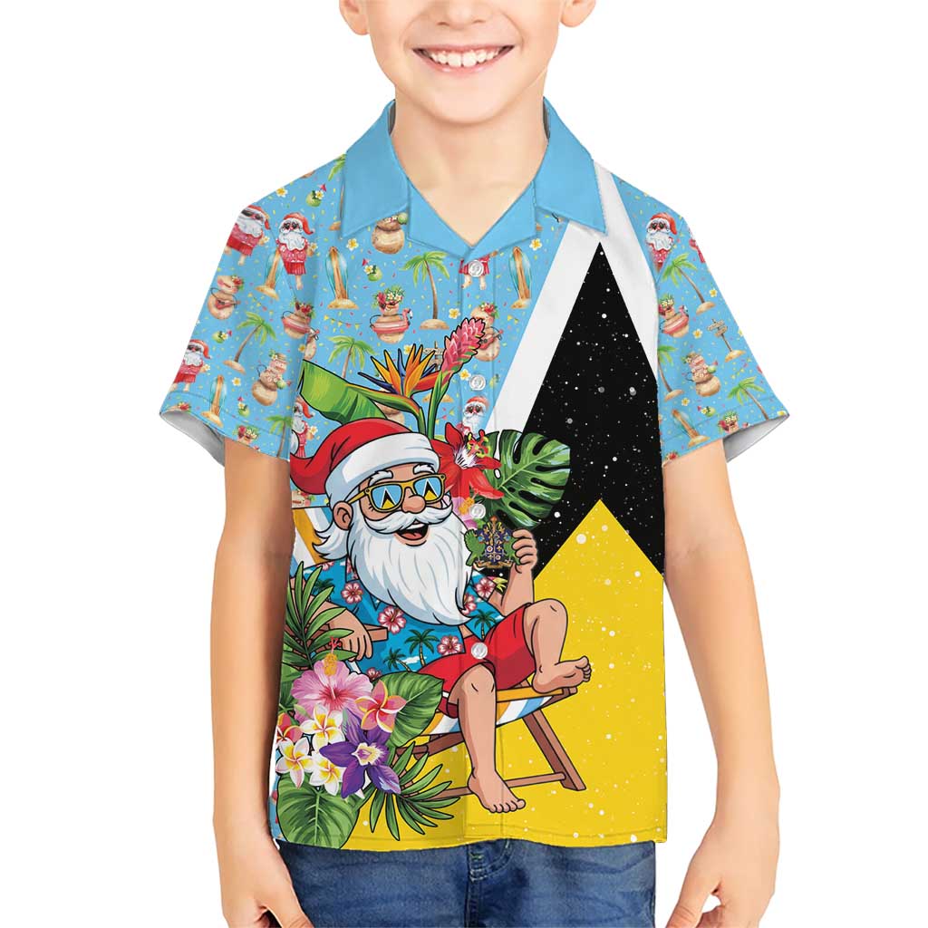 Saint Lucia Christmas Family Matching Short Sleeve Bodycon Dress and Hawaiian Shirt Tropical Santa Claus - Wonder Print Shop