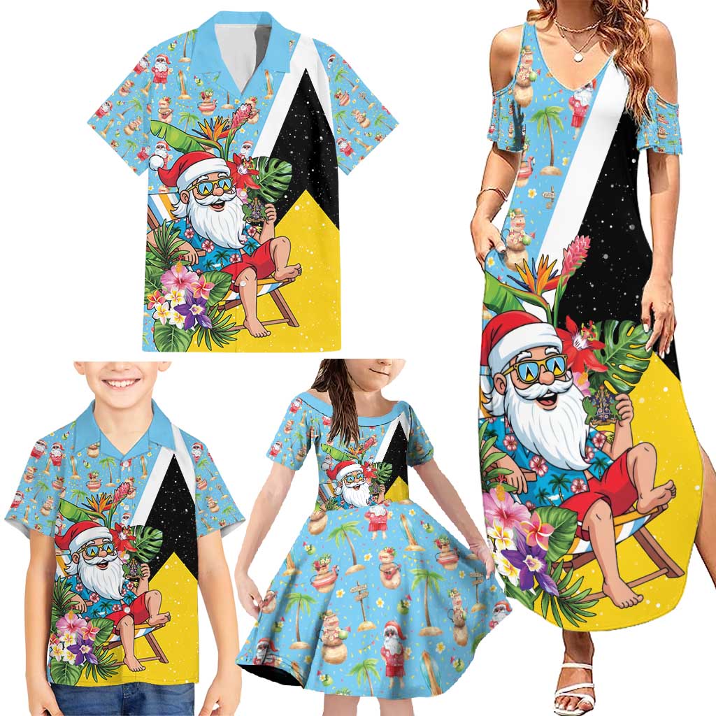 Saint Lucia Christmas Family Matching Summer Maxi Dress and Hawaiian Shirt Tropical Santa Claus - Wonder Print Shop