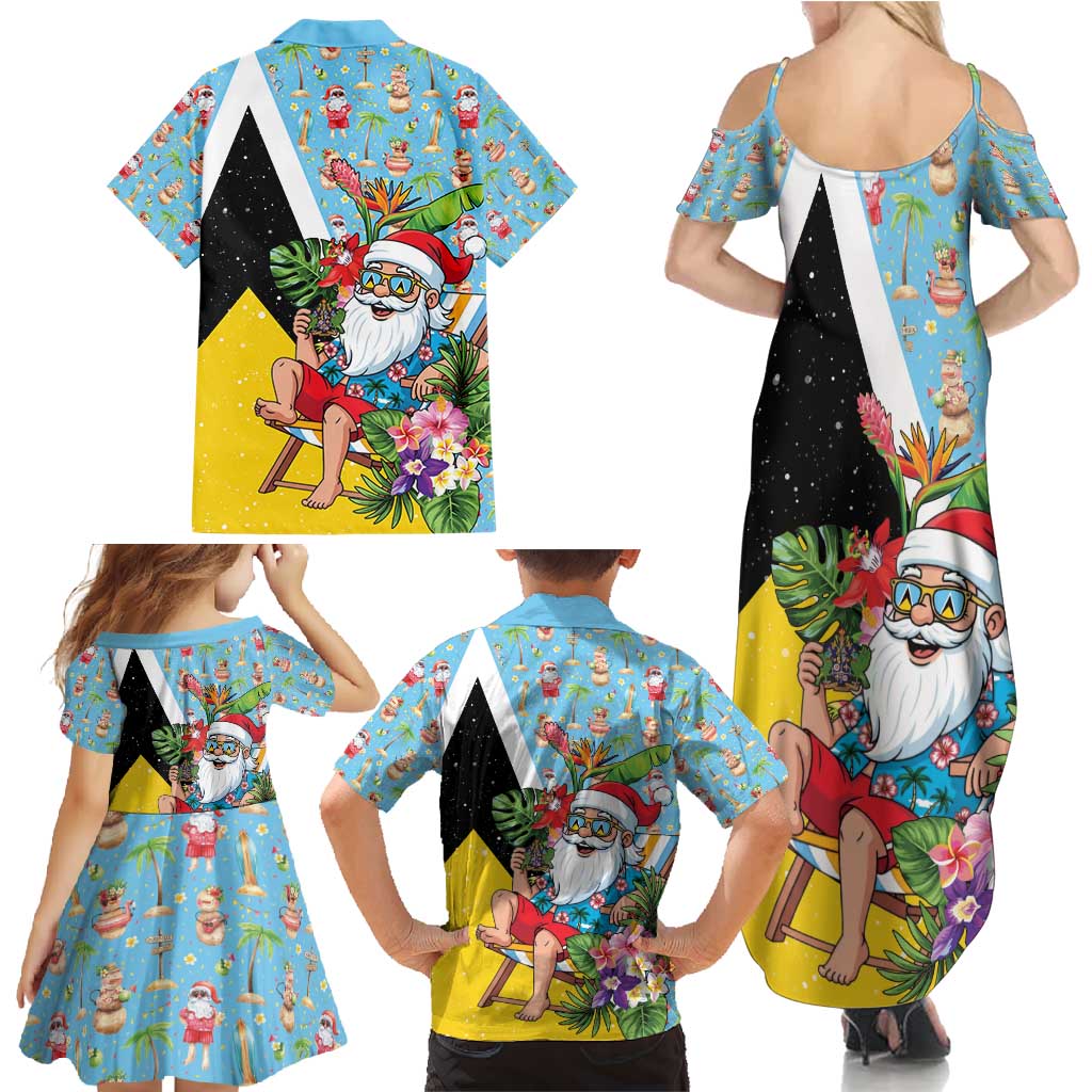 Saint Lucia Christmas Family Matching Summer Maxi Dress and Hawaiian Shirt Tropical Santa Claus - Wonder Print Shop