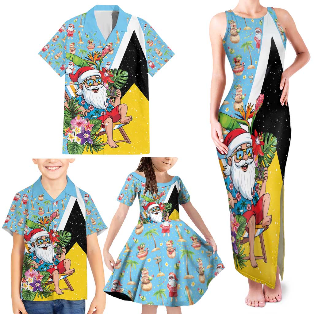 Saint Lucia Christmas Family Matching Tank Maxi Dress and Hawaiian Shirt Tropical Santa Claus - Wonder Print Shop