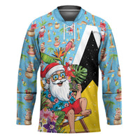 Saint Lucia Christmas Hockey Jersey Tropical Santa Claus - Wonder Print Shop