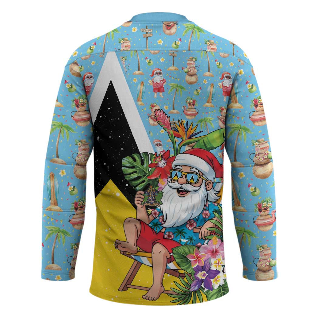 Saint Lucia Christmas Hockey Jersey Tropical Santa Claus - Wonder Print Shop