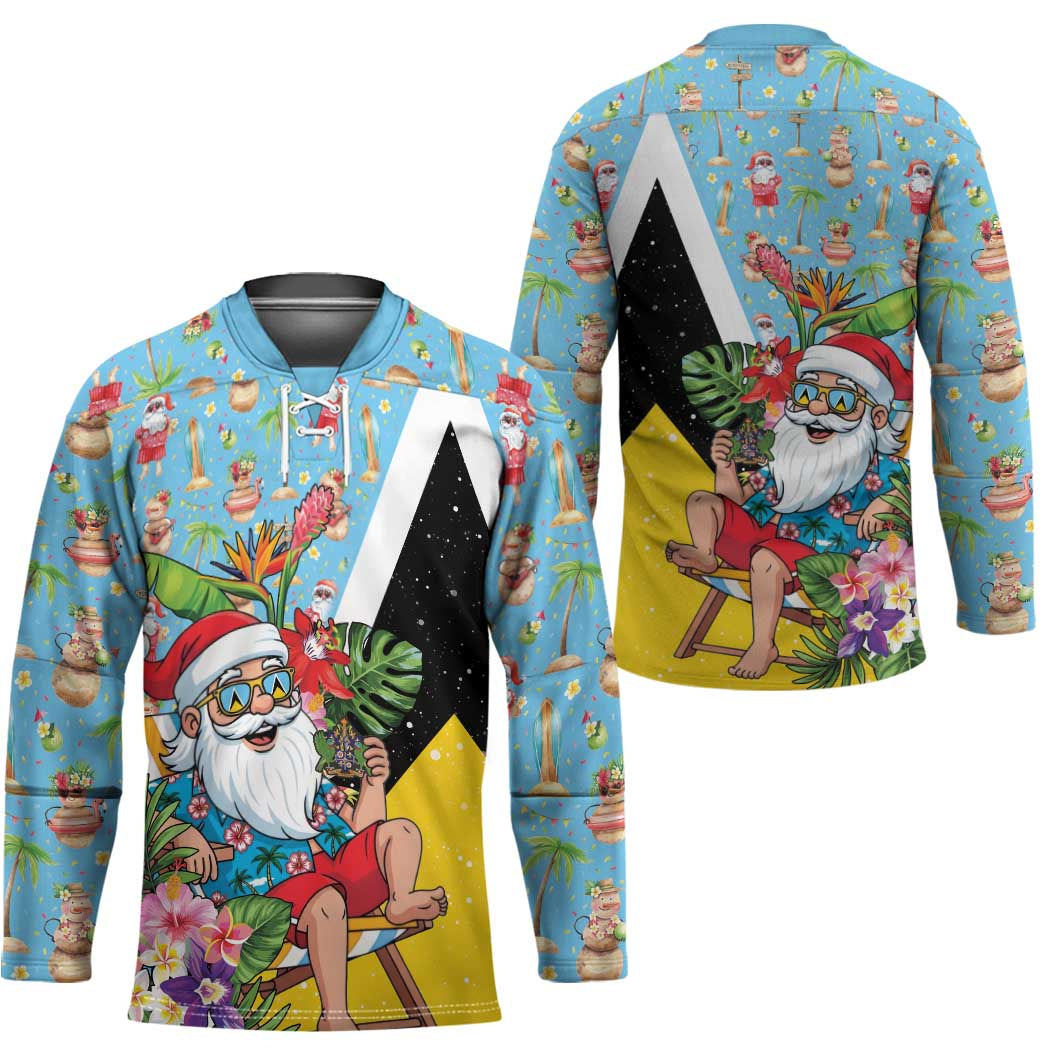 Saint Lucia Christmas Hockey Jersey Tropical Santa Claus - Wonder Print Shop
