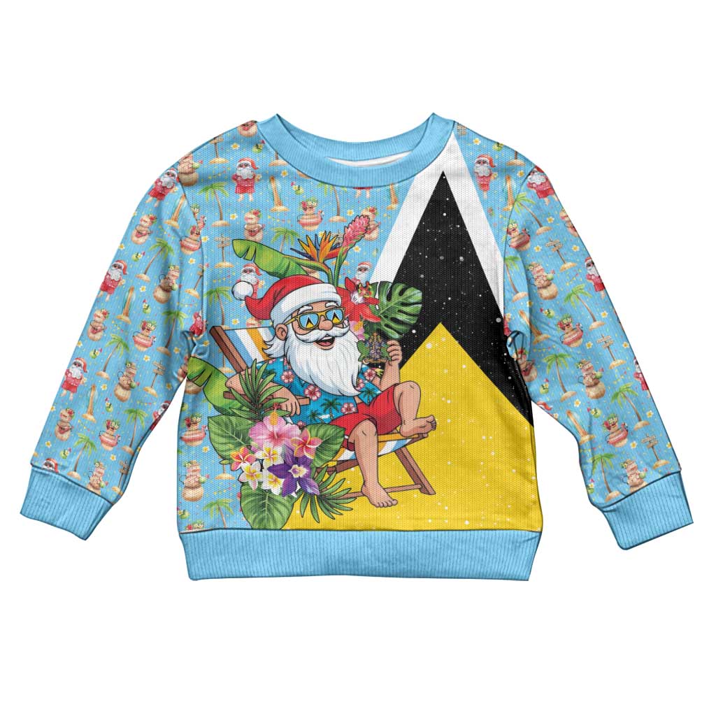 Saint Lucia Christmas Kid Ugly Christmas Sweater Tropical Santa Claus - Wonder Print Shop