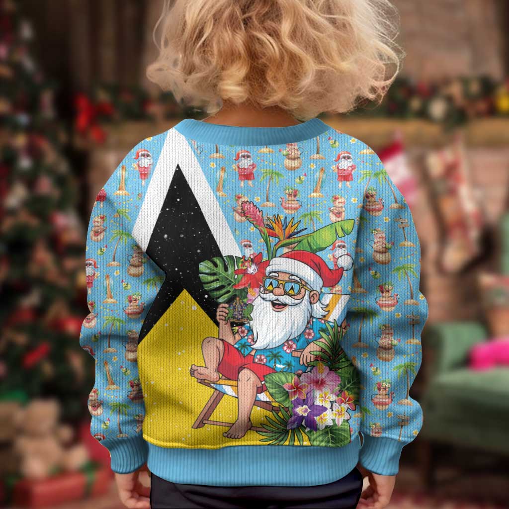 Saint Lucia Christmas Kid Ugly Christmas Sweater Tropical Santa Claus - Wonder Print Shop