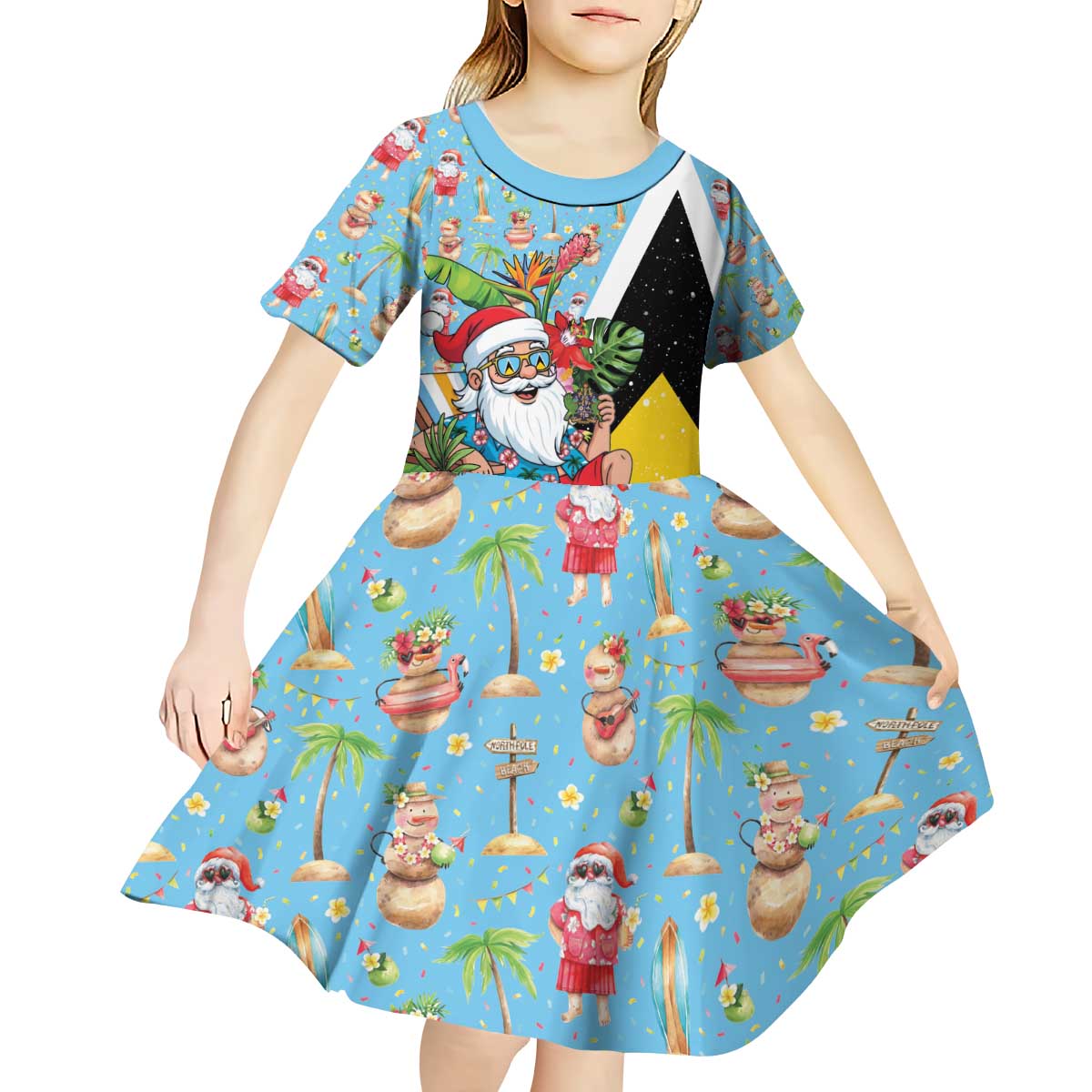 Saint Lucia Christmas Kid Short Sleeve Dress Tropical Santa Claus - Wonder Print Shop