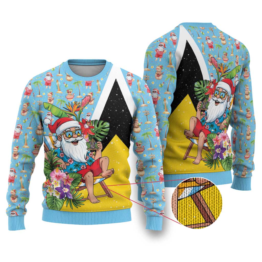 Saint Lucia Christmas Ugly Christmas Sweater Tropical Santa Claus - Wonder Print Shop