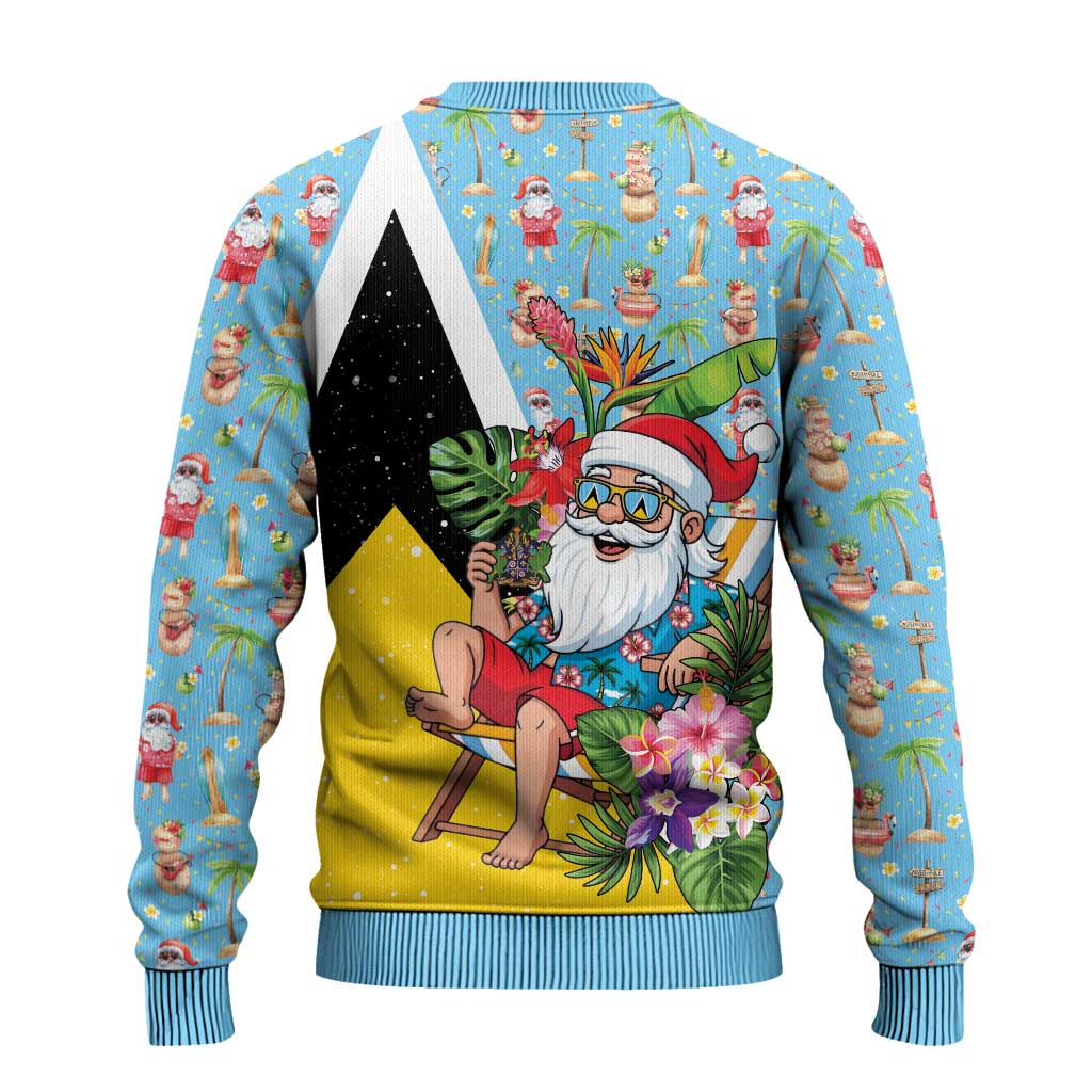 Saint Lucia Christmas Ugly Christmas Sweater Tropical Santa Claus - Wonder Print Shop