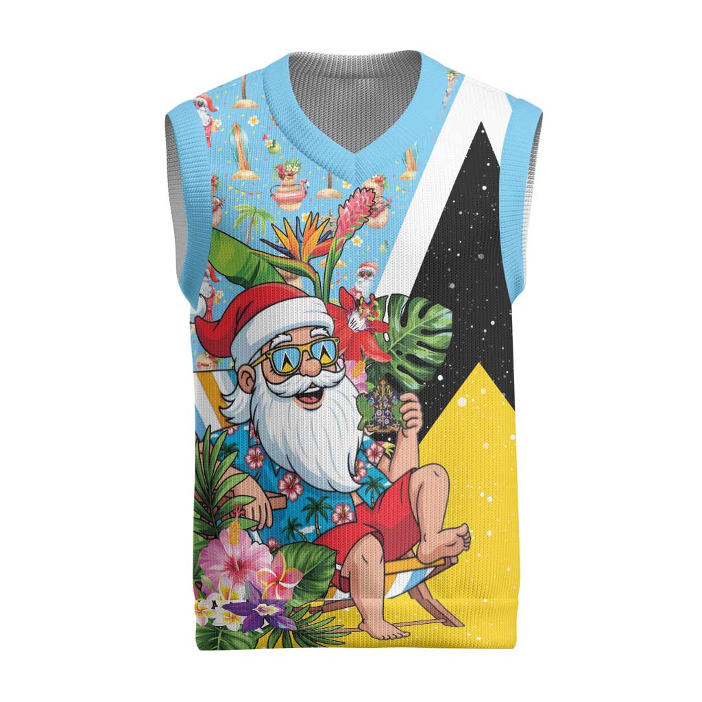 Saint Lucia Christmas Knitted V-Neck Vest Tropical Santa Claus - Wonder Print Shop