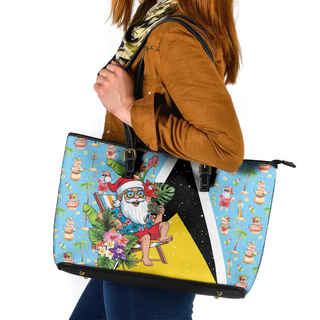 Saint Lucia Christmas Leather Tote Bag Tropical Santa Claus - Wonder Print Shop
