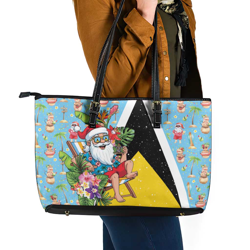 Saint Lucia Christmas Leather Tote Bag Tropical Santa Claus - Wonder Print Shop