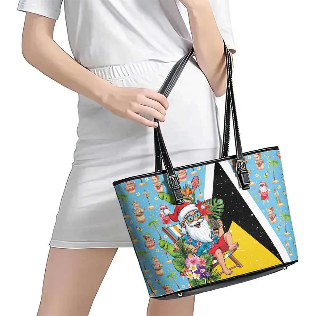 Saint Lucia Christmas Leather Tote Bag Tropical Santa Claus - Wonder Print Shop