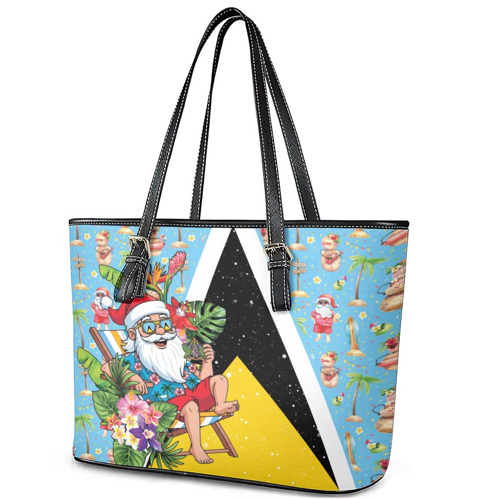 Saint Lucia Christmas Leather Tote Bag Tropical Santa Claus - Wonder Print Shop