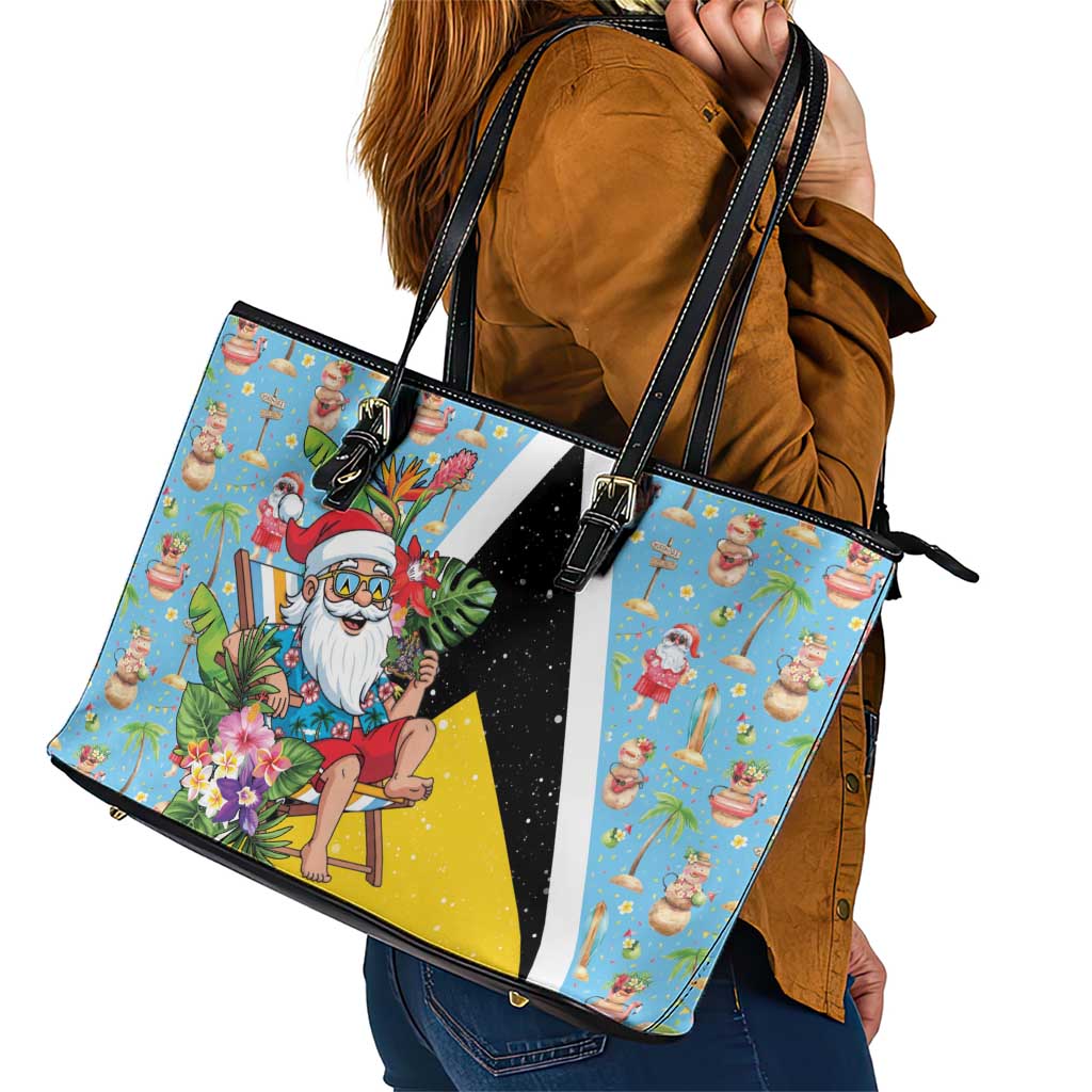 Saint Lucia Christmas Leather Tote Bag Tropical Santa Claus - Wonder Print Shop