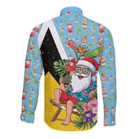 Saint Lucia Christmas Long Sleeve Button Shirt Tropical Santa Claus - Wonder Print Shop