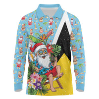 Saint Lucia Christmas Long Sleeve Polo Shirt Tropical Santa Claus - Wonder Print Shop