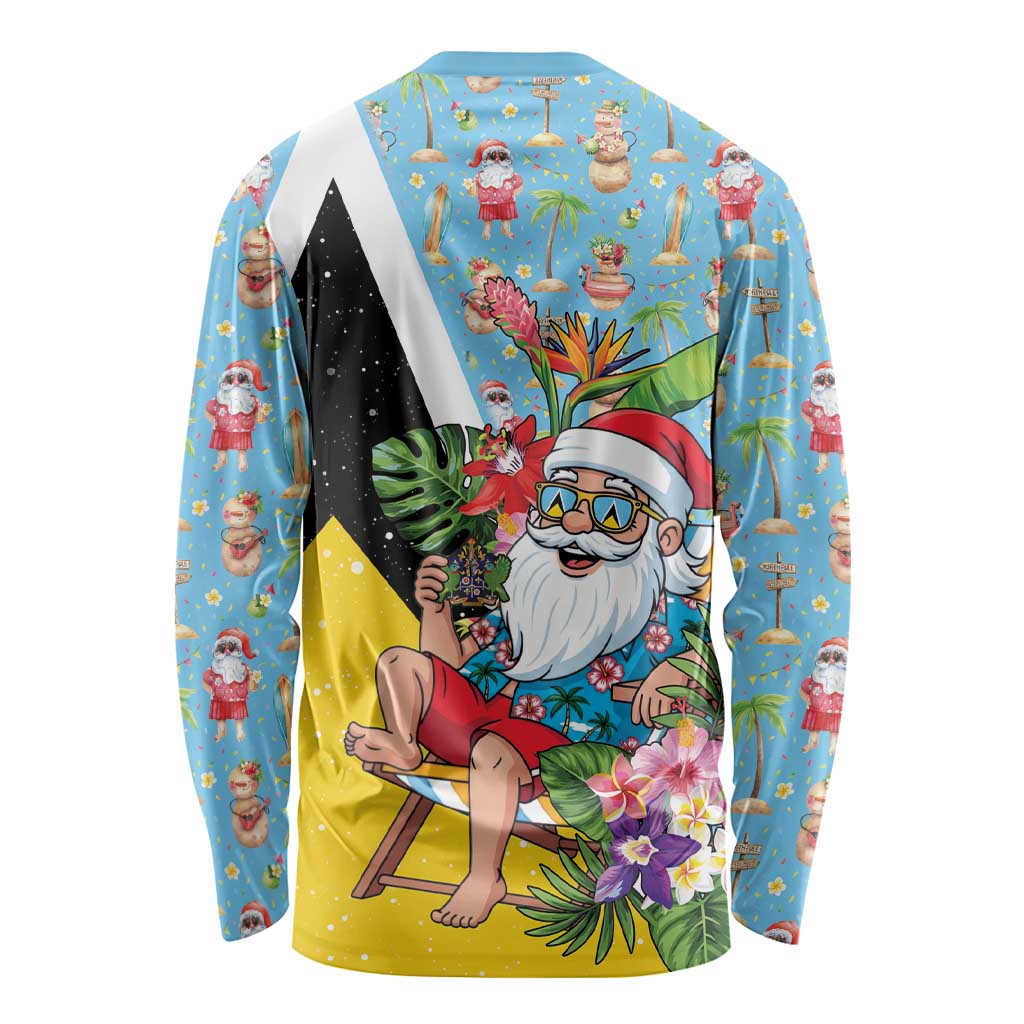 Saint Lucia Christmas Long Sleeve Shirt Tropical Santa Claus - Wonder Print Shop