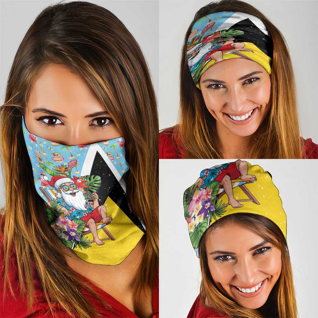Saint Lucia Christmas Neck Gaiter Tropical Santa Claus - Wonder Print Shop