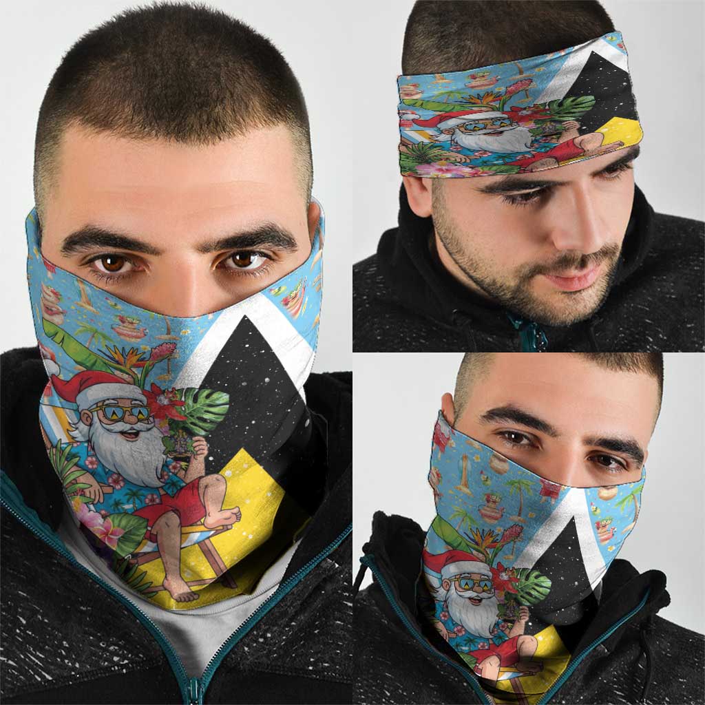 Saint Lucia Christmas Neck Gaiter Tropical Santa Claus - Wonder Print Shop