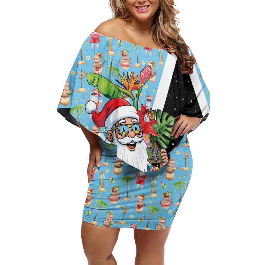 Saint Lucia Christmas Off Shoulder Short Dress Tropical Santa Claus - Wonder Print Shop