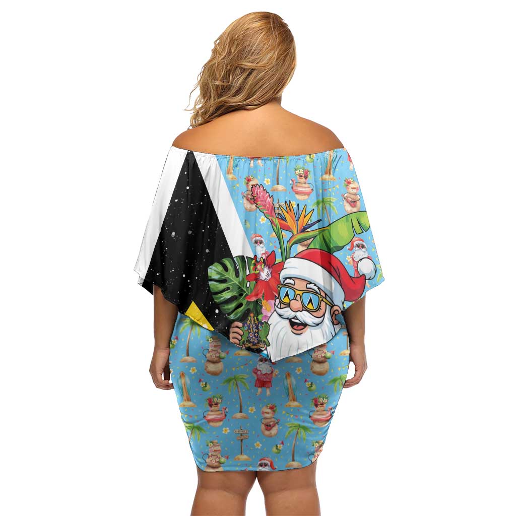 Saint Lucia Christmas Off Shoulder Short Dress Tropical Santa Claus - Wonder Print Shop