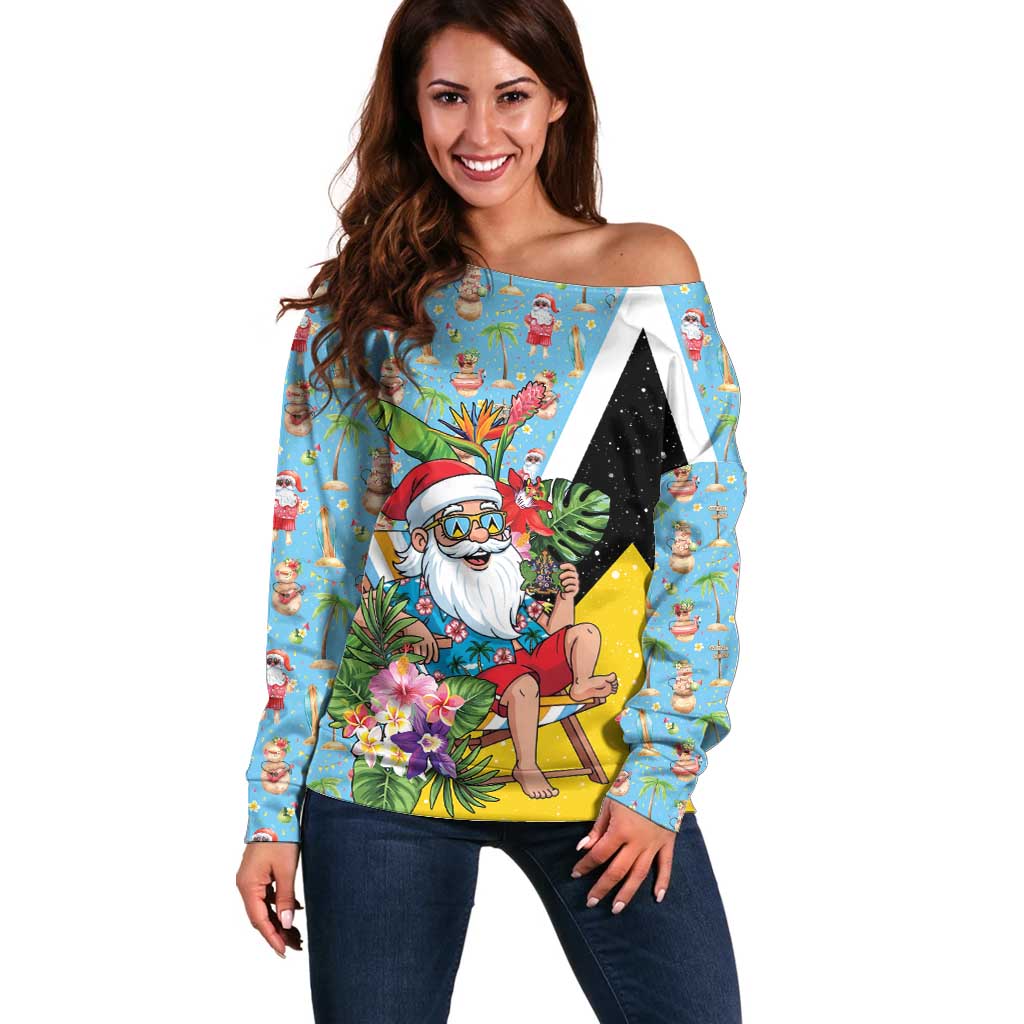 Saint Lucia Christmas Off Shoulder Sweater Tropical Santa Claus - Wonder Print Shop