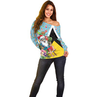 Saint Lucia Christmas Off Shoulder Sweater Tropical Santa Claus - Wonder Print Shop