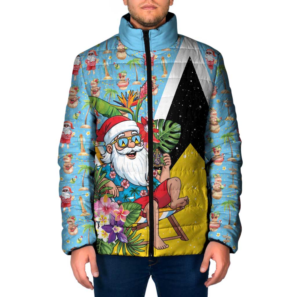 Saint Lucia Christmas Padded Jacket Tropical Santa Claus - Wonder Print Shop