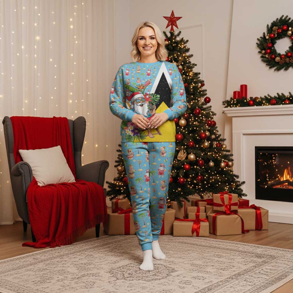 Saint Lucia Christmas Pajama Set Tropical Santa Claus - Wonder Print Shop