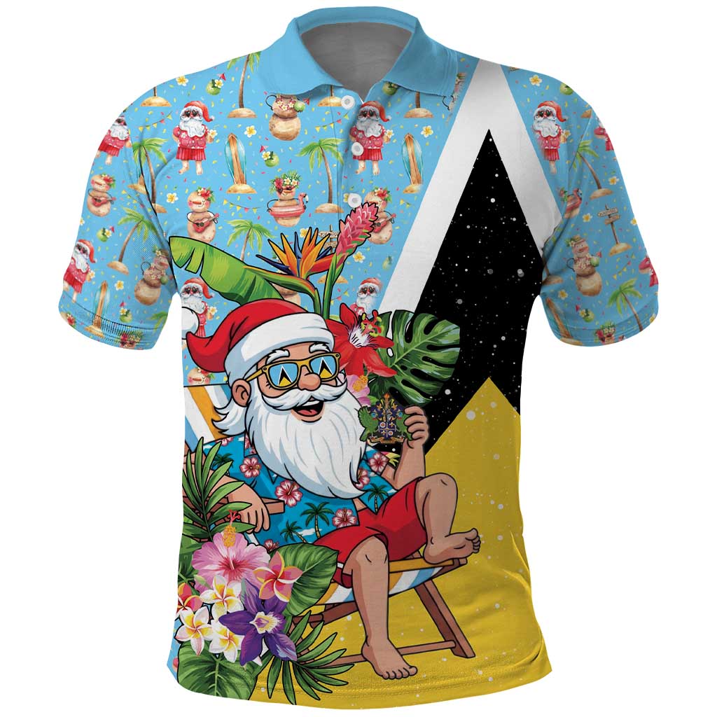 Saint Lucia Christmas Polo Shirt Tropical Santa Claus - Wonder Print Shop