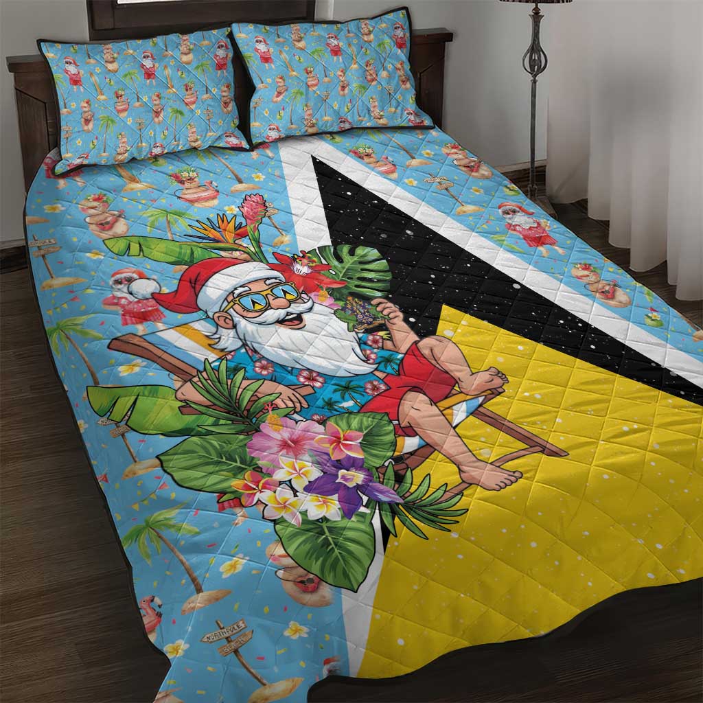 Saint Lucia Christmas Quilt Bed Set Tropical Santa Claus - Wonder Print Shop