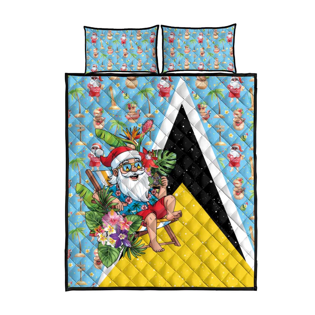 Saint Lucia Christmas Quilt Bed Set Tropical Santa Claus - Wonder Print Shop