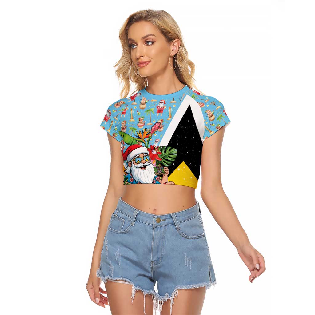 Saint Lucia Christmas Raglan Cropped T Shirt Tropical Santa Claus - Wonder Print Shop
