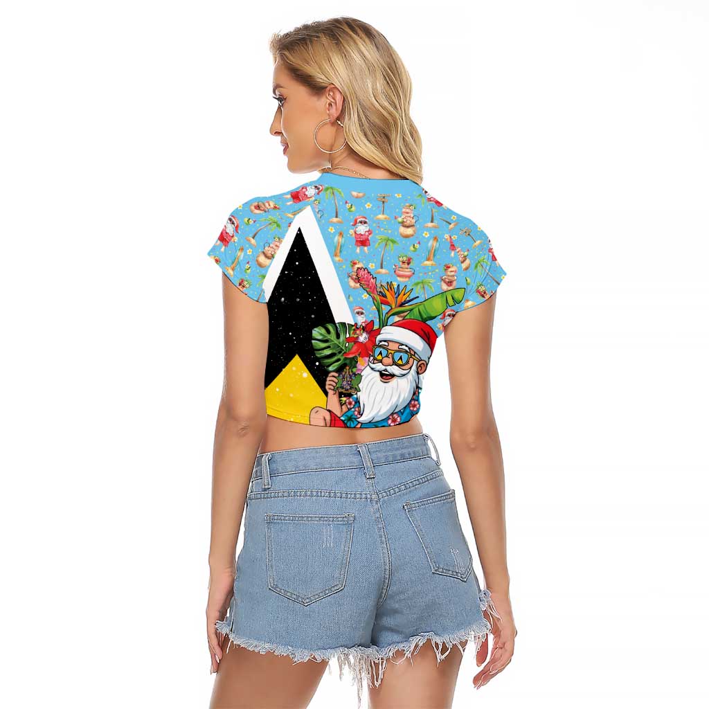 Saint Lucia Christmas Raglan Cropped T Shirt Tropical Santa Claus - Wonder Print Shop