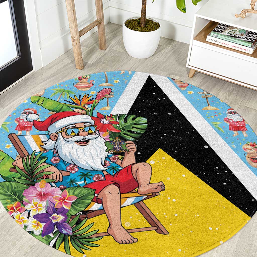 Saint Lucia Christmas Round Carpet Tropical Santa Claus - Wonder Print Shop