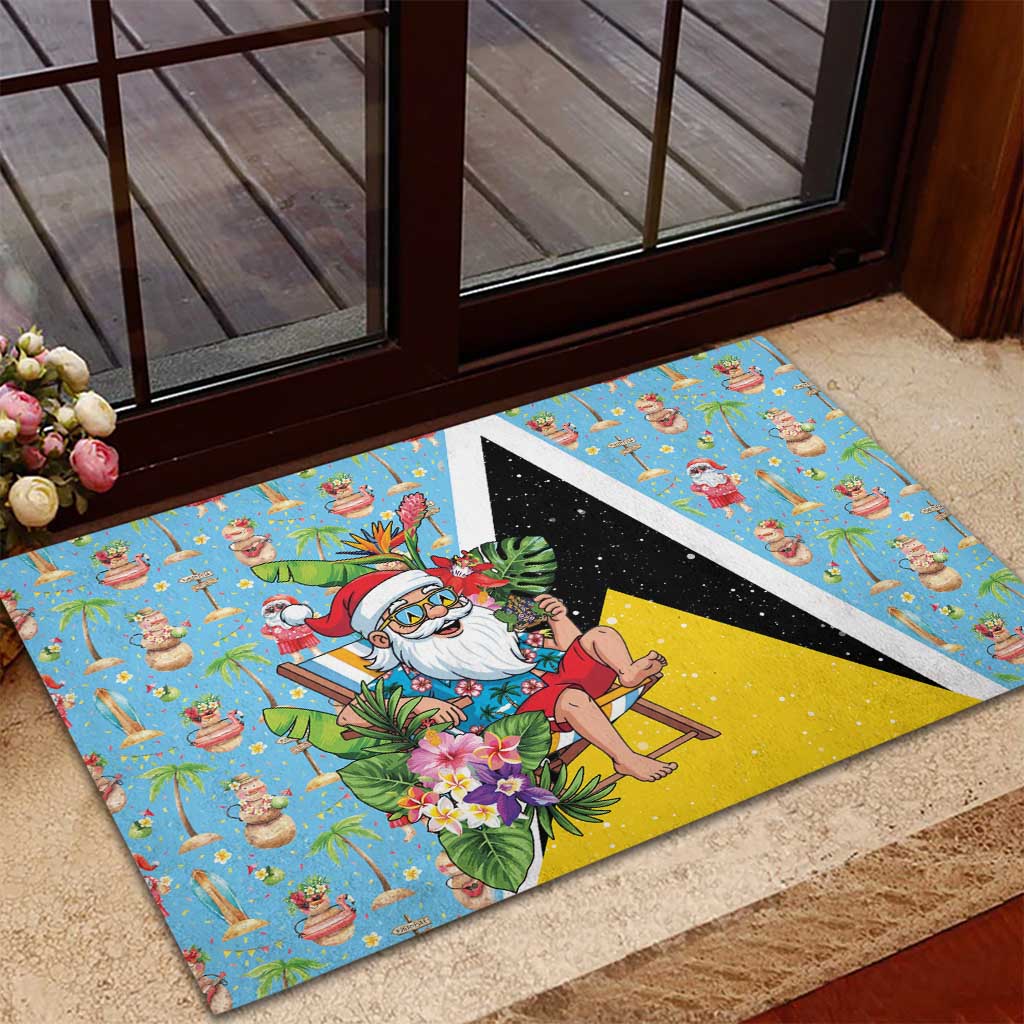 Saint Lucia Christmas Rubber Doormat Tropical Santa Claus - Wonder Print Shop