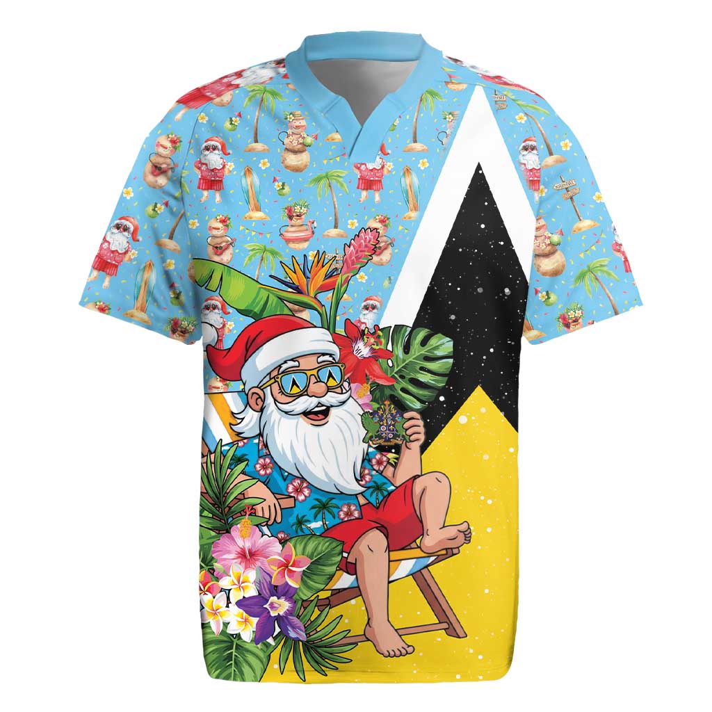 Saint Lucia Christmas Rugby Jersey Tropical Santa Claus - Wonder Print Shop