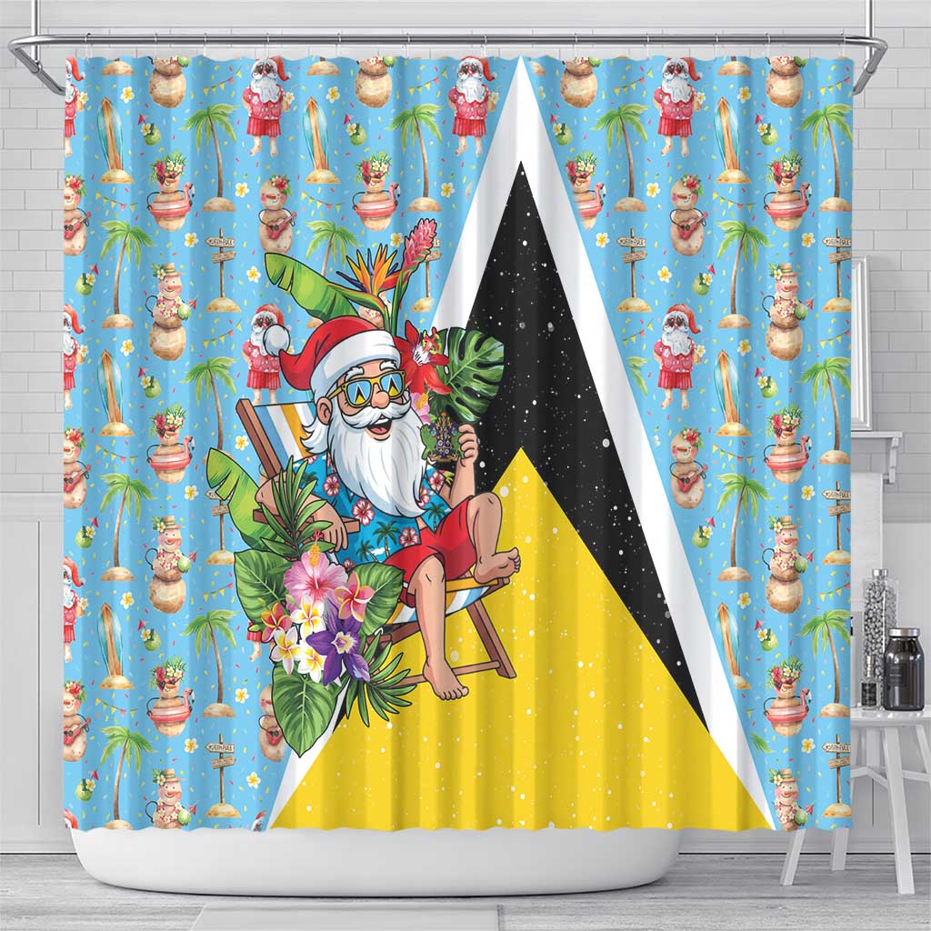 Saint Lucia Christmas Shower Curtain Tropical Santa Claus - Wonder Print Shop